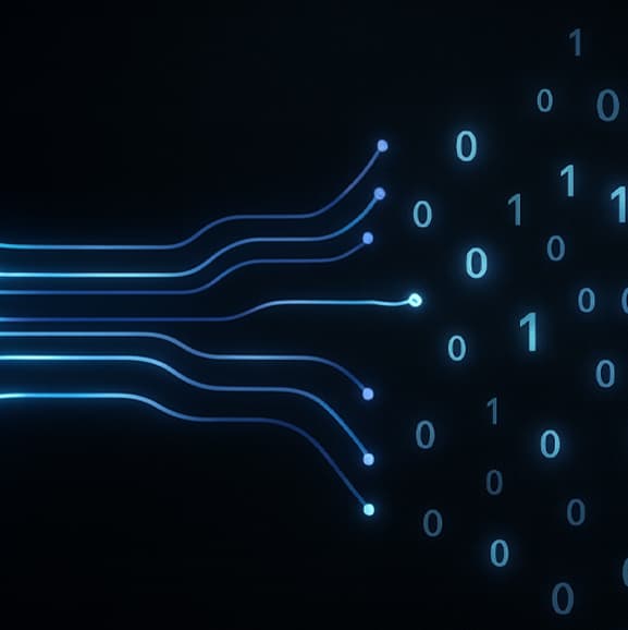 Software development visualization showing binary code and digital processing for brain-computer interfaces
